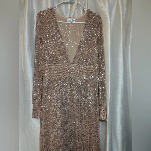 Emerald Sundae Rose Gold Sequin Maxi Dress XL - Picture 8 of 15